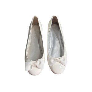 Copper Key Girls White Patent Ballet Flats W/ Bow Detail Size 4